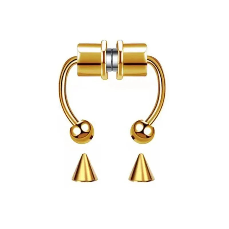 Punk Hip Hop Non-Pierced Magnetic Nose Ring For Ladies, Stainless Steel Clip On Fake Septum Jewelry Halloween Party Accessory