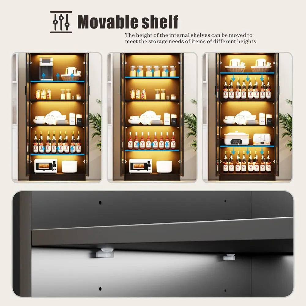 Display Cabinet with Adjustable Shelves, 65 Tall Bookcase with LED Lights Human Sensor, 5 Tier Display Case for Collectibles Be