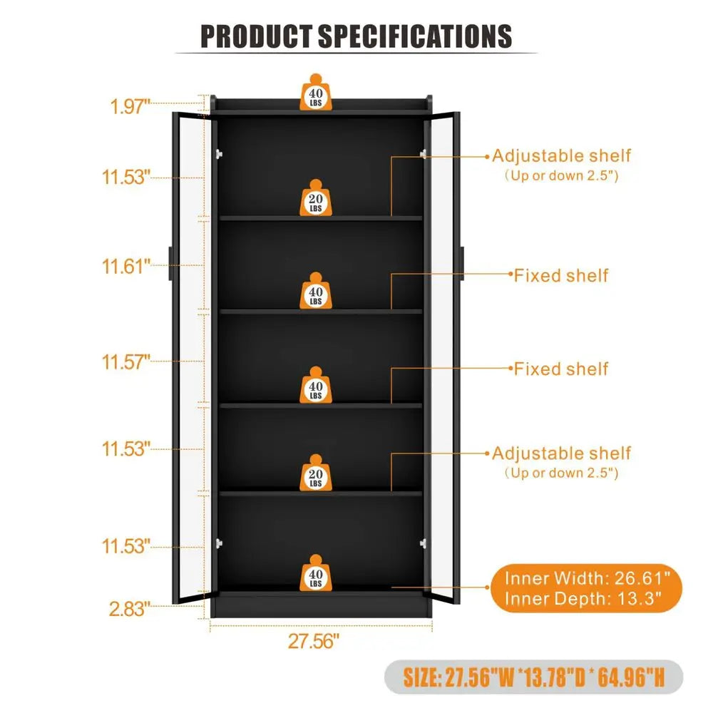 Display Cabinet with Adjustable Shelves, 65 Tall Bookcase with LED Lights Human Sensor, 5 Tier Display Case for Collectibles Be