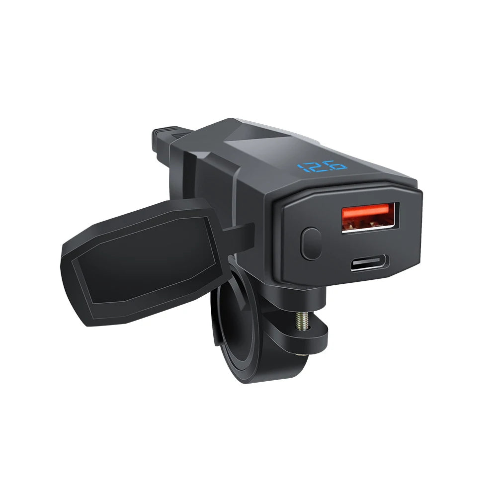 PD QC3.0 Motorcycle USB Fast Cellular Charger 12V Power Supply Adapter Type C Port Socket Connector with Switch Voltmeter