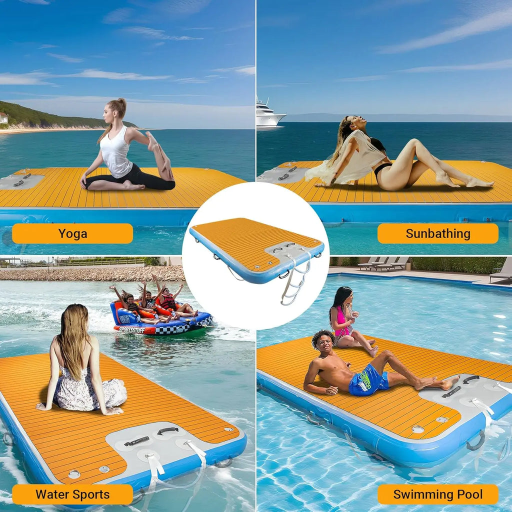 3m 4m Drop Stitch PVC Yacht Pontoon Dock Deck Floating Island Inflatable Water Platform for Lake