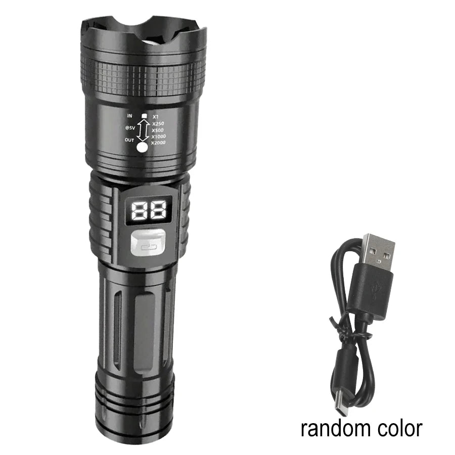 100000LM Super Bright Flashlight Type-C Rechargeable LED Torch Long Range Tactical Lamp for Outdoor Waterproof Camping Lantern