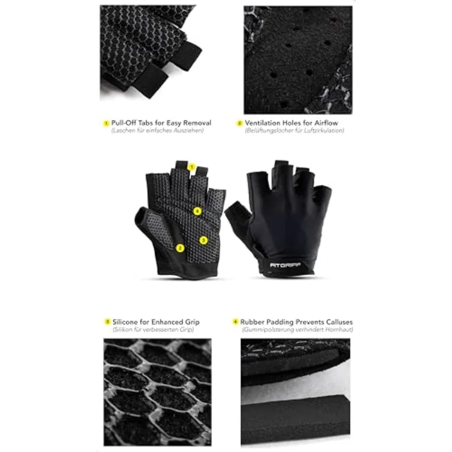 ® Workout Gloves Padded for Men and Women - Fingerless Gym Gloves for Weight Lifting, Training - Full Palm Protection