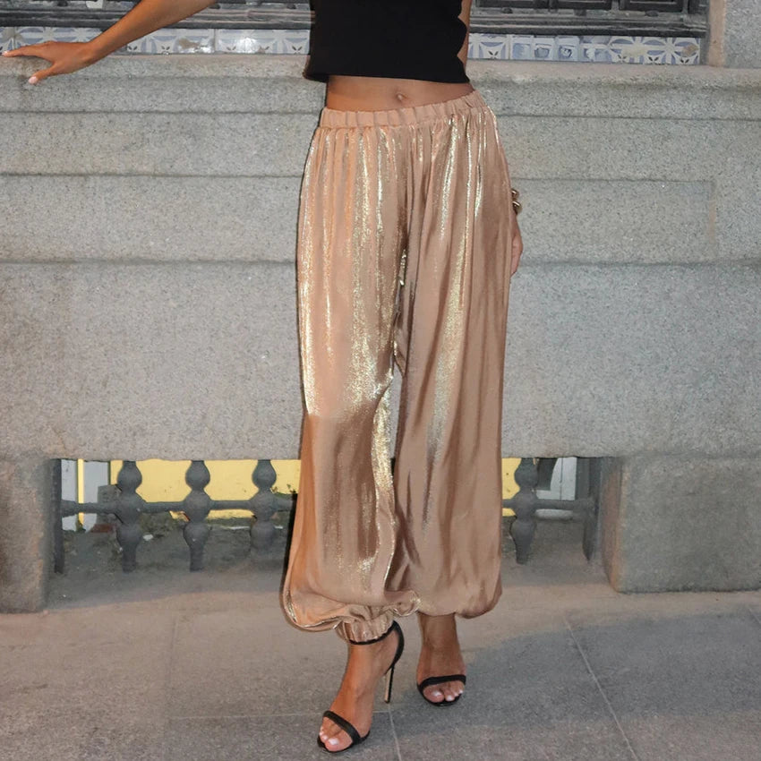 Linad Elegant Pink Crepe Loose Bloomers For Woman Street Chic Pleated Trousers Female Autumn Vintage High Waist Long Pants 2025