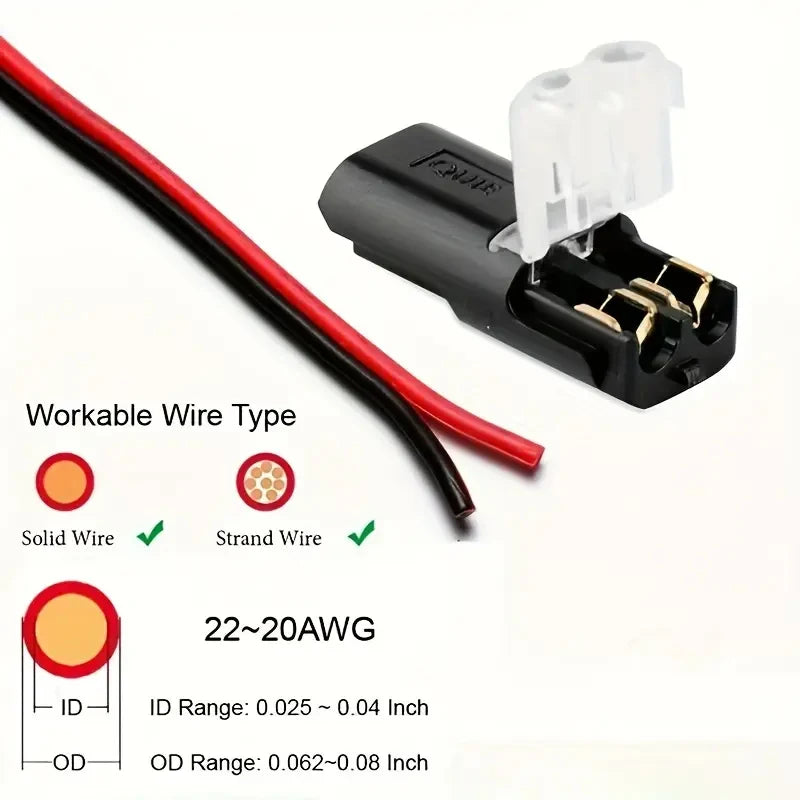 20/50/100 Pack of H2 2-Pin Pluggable Wire Connectors, Nylon Insulated Copper Quick-Connect Terminal Blocks, Suitable for Low-Voltage Cables, No Power Mode Required, No Electronic Components