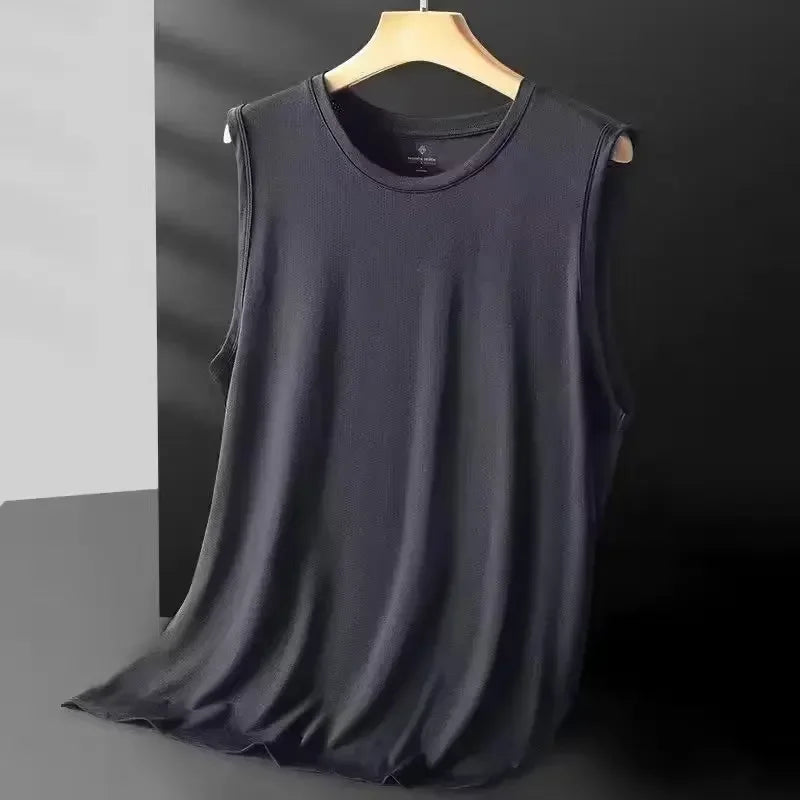2026 Men's Ice Silk Mesh Vest Lightweight Sports Summer Wear Sleeveless T-shirt Tank Top Casual Fashion Outerwear