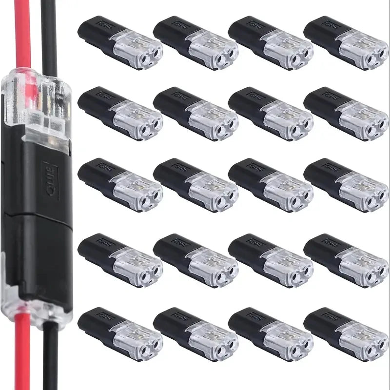 20/50/100 Pack of H2 2-Pin Pluggable Wire Connectors, Nylon Insulated Copper Quick-Connect Terminal Blocks, Suitable for Low-Voltage Cables, No Power Mode Required, No Electronic Components
