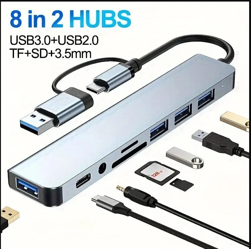 8 In 1 Port USB C Expander USB 3 Hub Type-C Splitter Type C Dock Multiport Adapter USB Expander For Xiaomi Phone Tablet