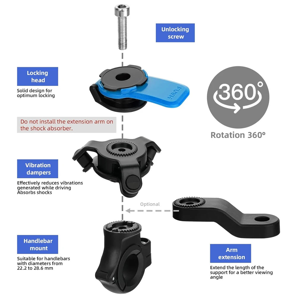 Motorcycle Phone Holder, Bicycle Navigation Holder 360° Rotating Riding Holder Universal Phone Holder Detachable and Adjustable.