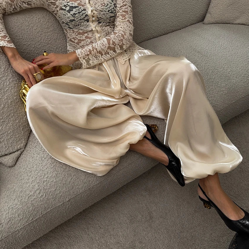 Linad Elegant Pink Crepe Loose Bloomers For Woman Street Chic Pleated Trousers Female Autumn Vintage High Waist Long Pants 2025