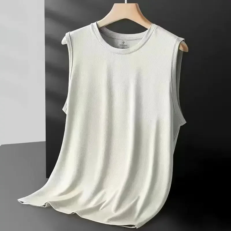 2026 Men's Ice Silk Mesh Vest Lightweight Sports Summer Wear Sleeveless T-shirt Tank Top Casual Fashion Outerwear