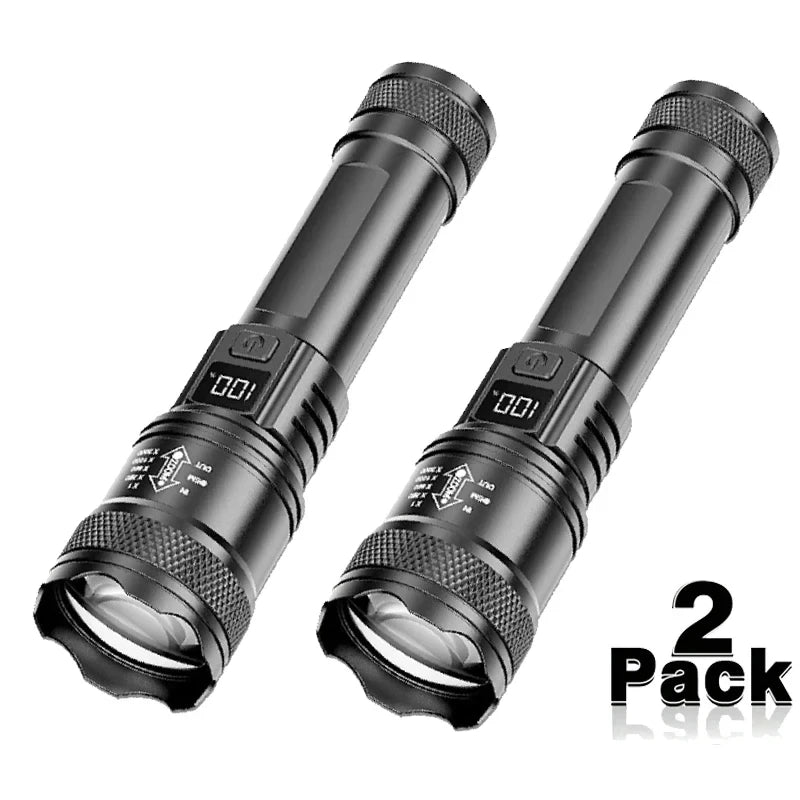 100000LM Super Bright Flashlight Type-C Rechargeable LED Torch Long Range Tactical Lamp for Outdoor Waterproof Camping Lantern