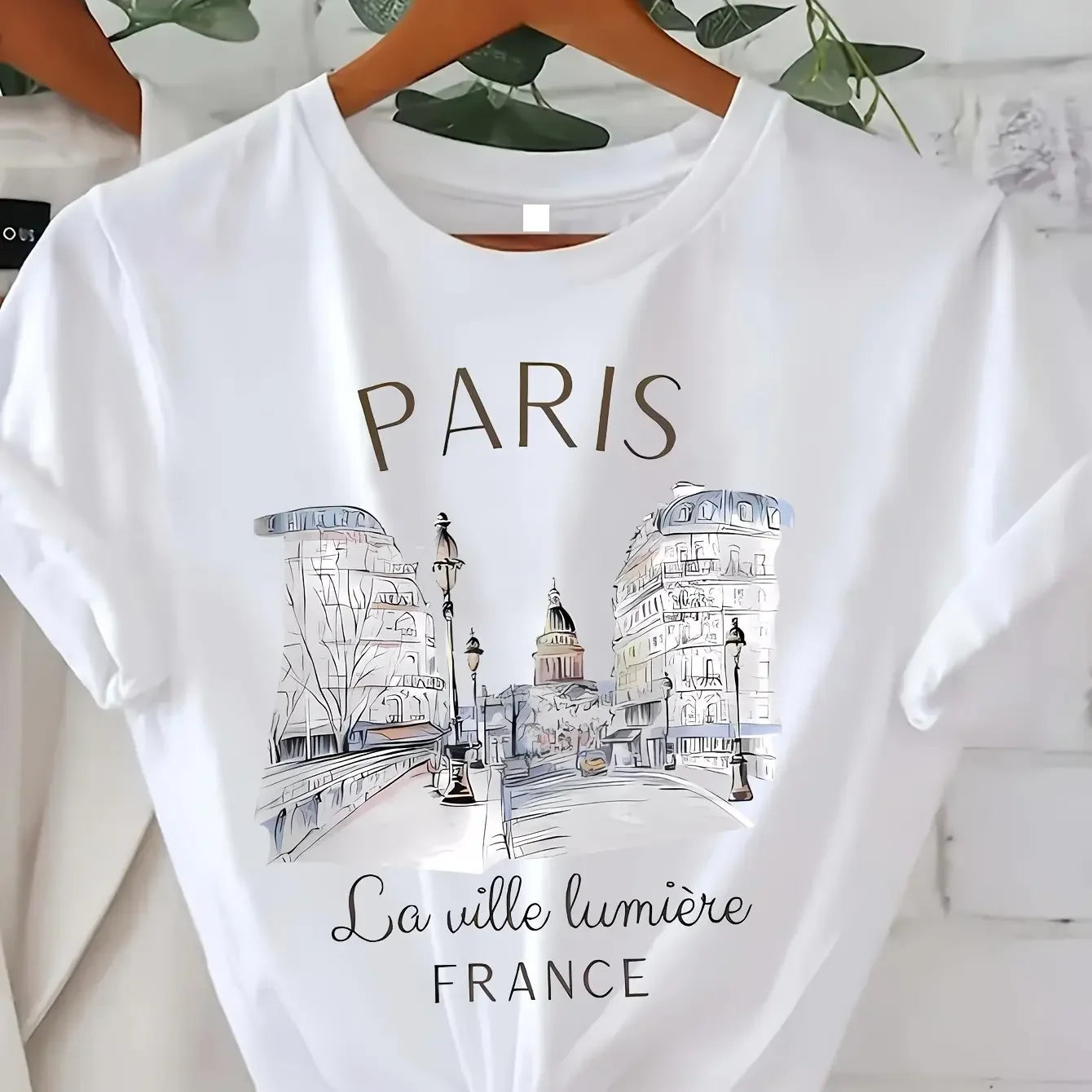 Asian Size 90s T Shirt Paris Women Print T-shirt Girl Short Sleeve Crew Neck Casual Top for Summer Spring Women's Clothing