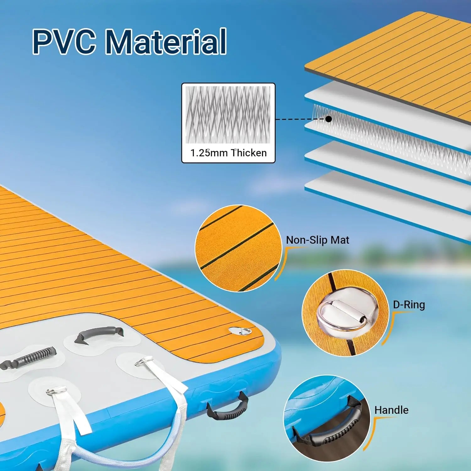 3m 4m Drop Stitch PVC Yacht Pontoon Dock Deck Floating Island Inflatable Water Platform for Lake