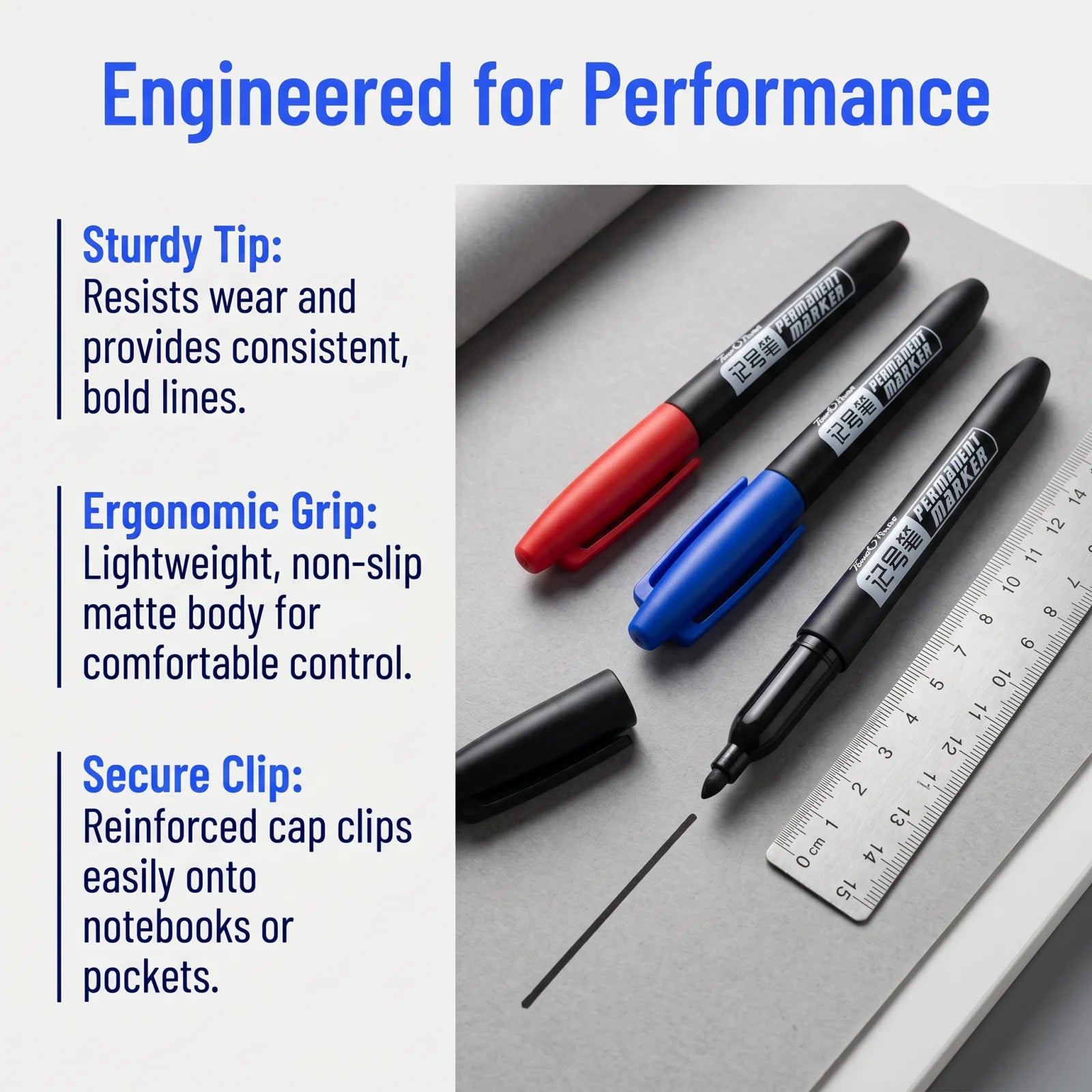 6Pcs Permanent Marker Set, Dual Tip Fine & Broad 1.5mm, Waterproof Ink Pens for Drawing, Black Blue Red Assorted Colors
