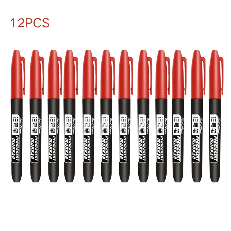 6Pcs Permanent Marker Set, Dual Tip Fine & Broad 1.5mm, Waterproof Ink Pens for Drawing, Black Blue Red Assorted Colors
